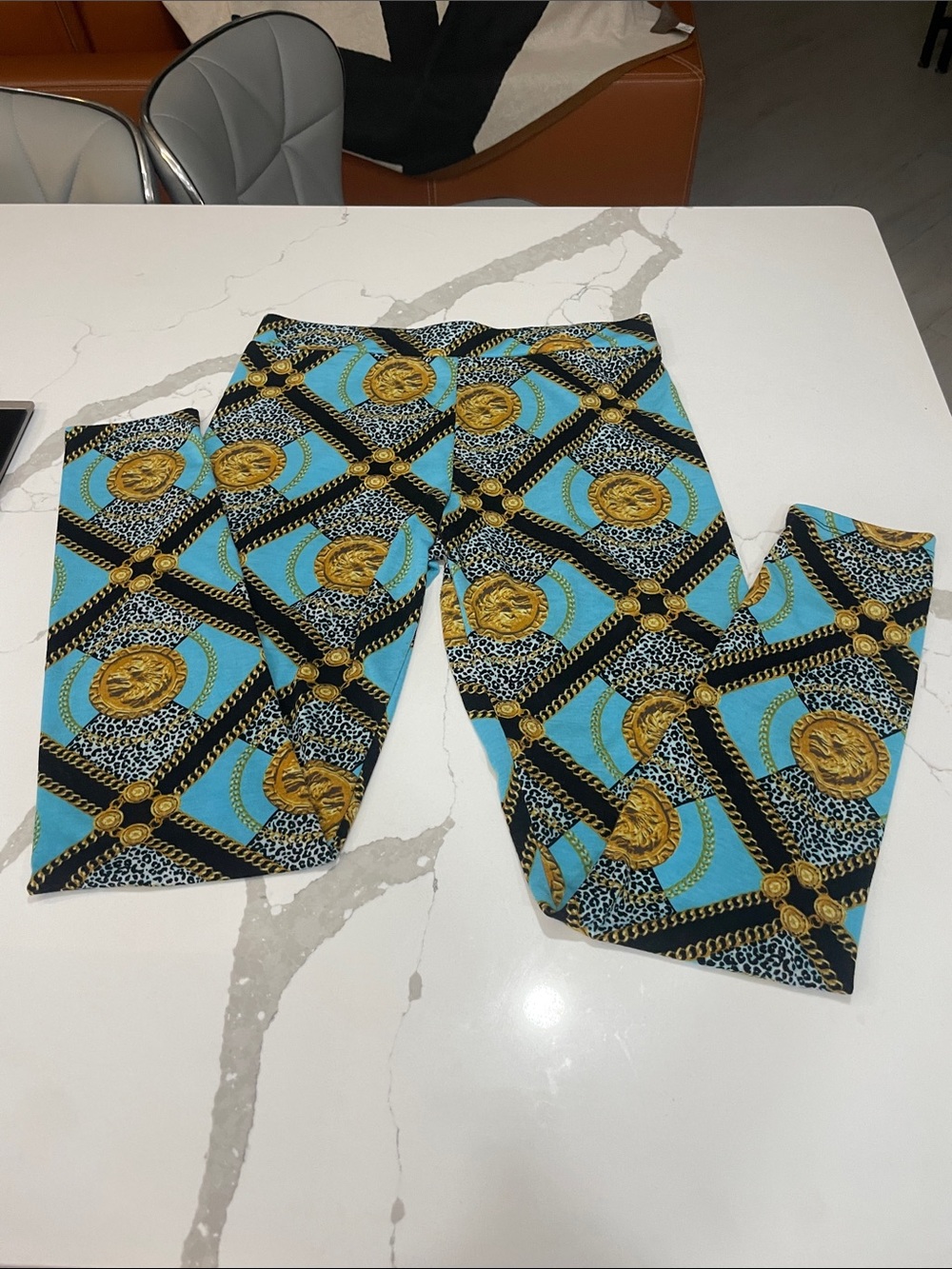 Kardashian Kollection Turquoise Black Gold Medallion Leggings